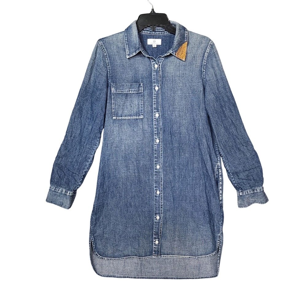 AG Adriano Goldschmied Blue Chambray Shirt Dress Medium Wash Cotton Womens Small
